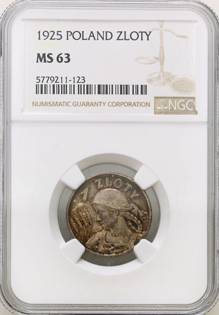 II RP. 1 złoty 1925, Londyn, kropka po dacie NGC MS63 - PIĘKNE